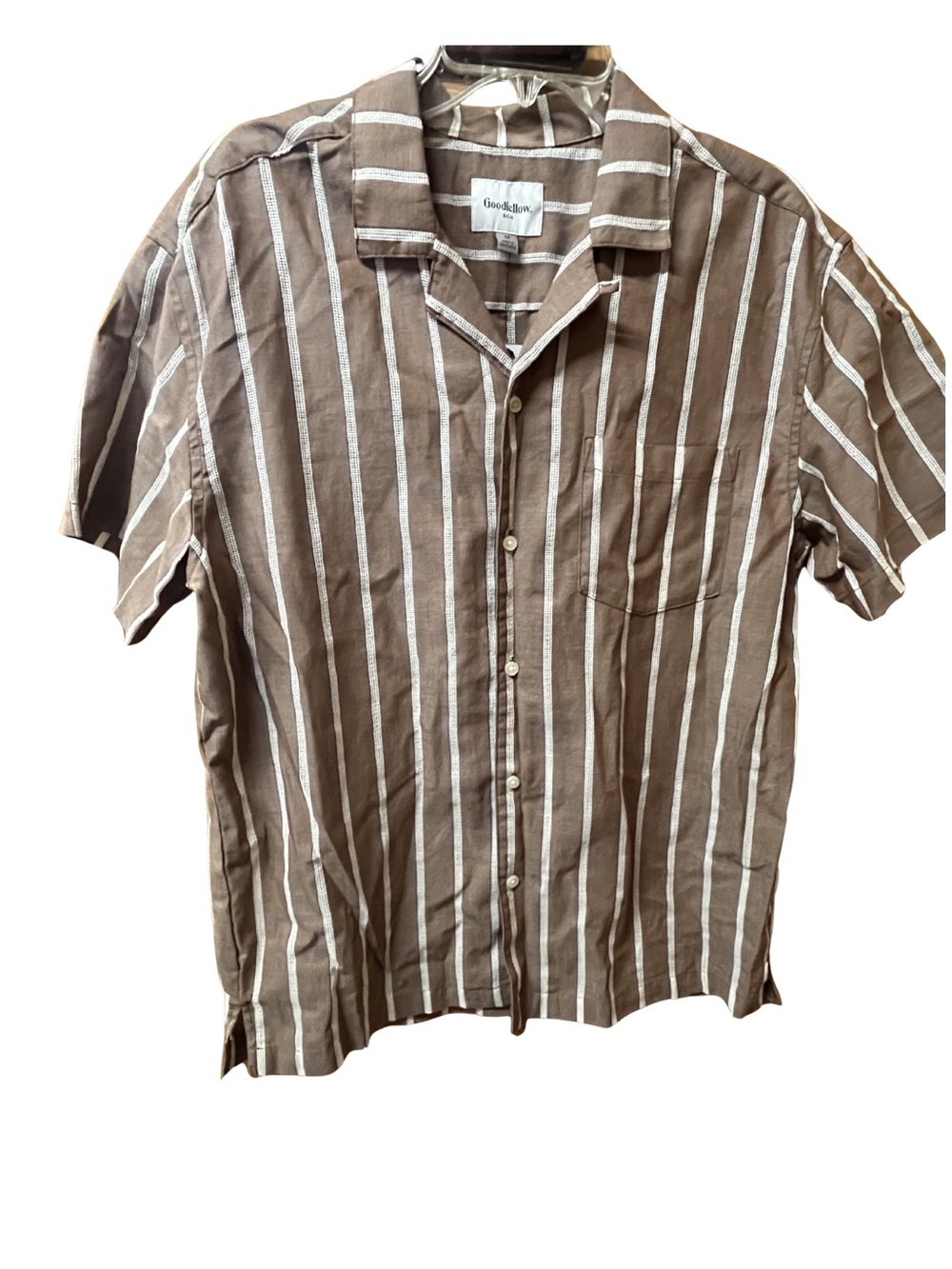 Goodfellow & Co Brown and White Vertical Stripe Short-Sleeve Button-Up Shirt